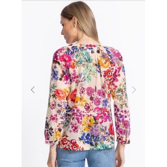 Johnny Was workshop XS s Tunic Top Embroidered collar Floral Print Button Shirt - Picture 3 of 12
